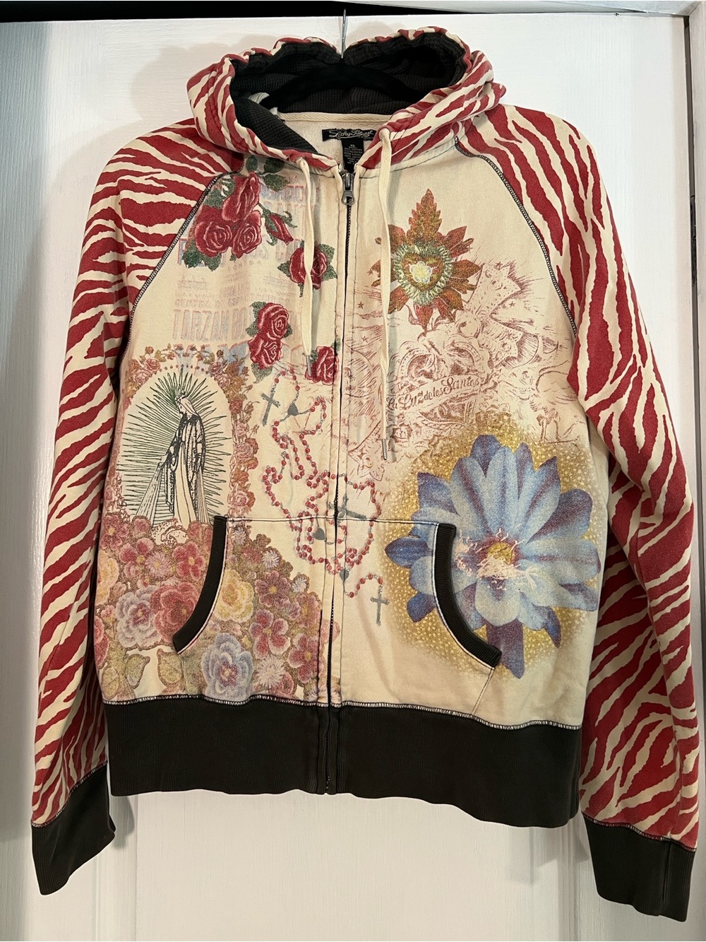 Vintage Lucky Brand Vida del Fiesta Zebra Hoodie XL
